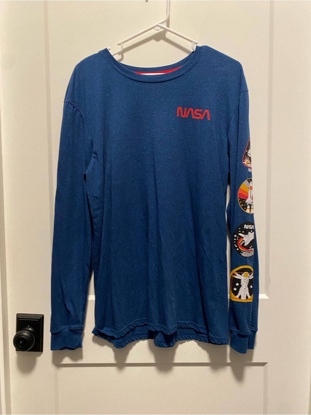 Fifth Sun Men’s Large Blue Long Sleeve NASA Graphic Tee with Sleeve Patches